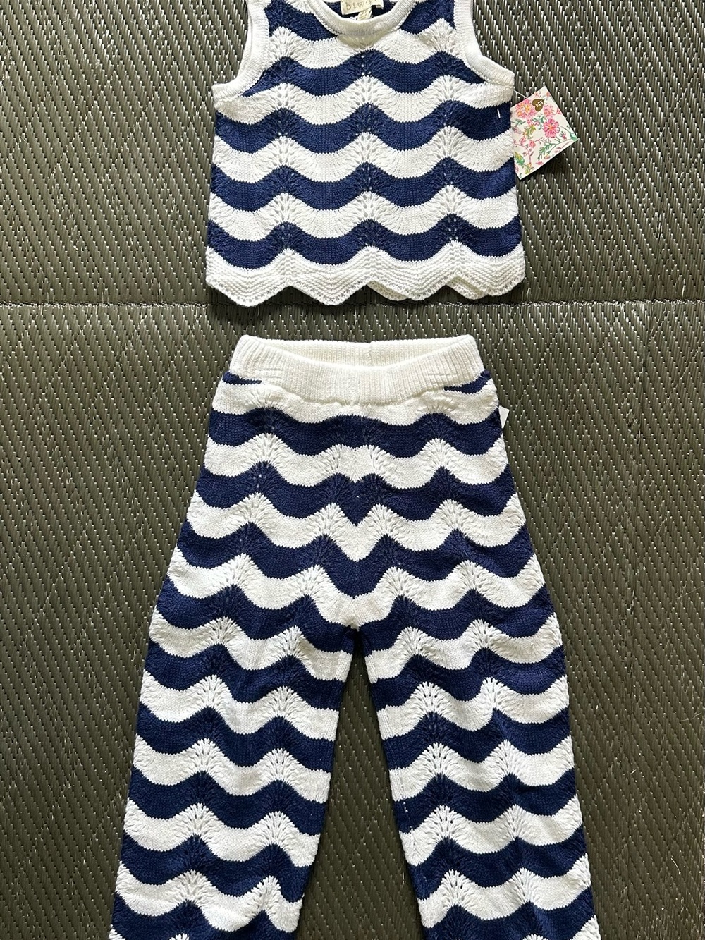 Btween Girls 3T Navy White Chevron Knit Matching Set Tank Top Pants NWT
